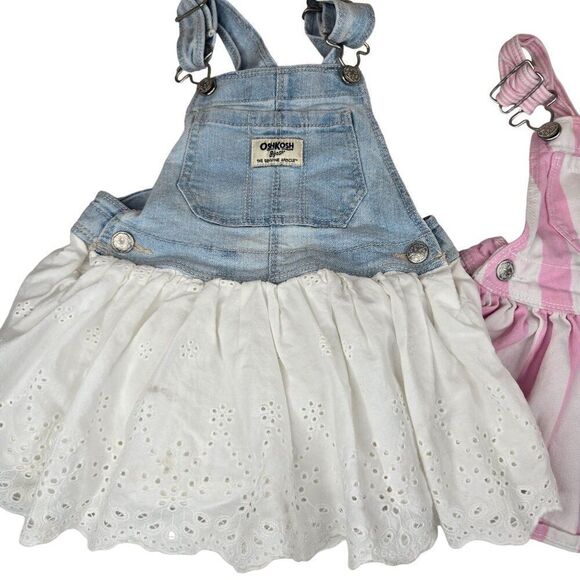 OshKosh Bgosh Baby Girl 18 Mos Denim Pink Striped Overall Dresses Lot 2 - Picture 2 of 6